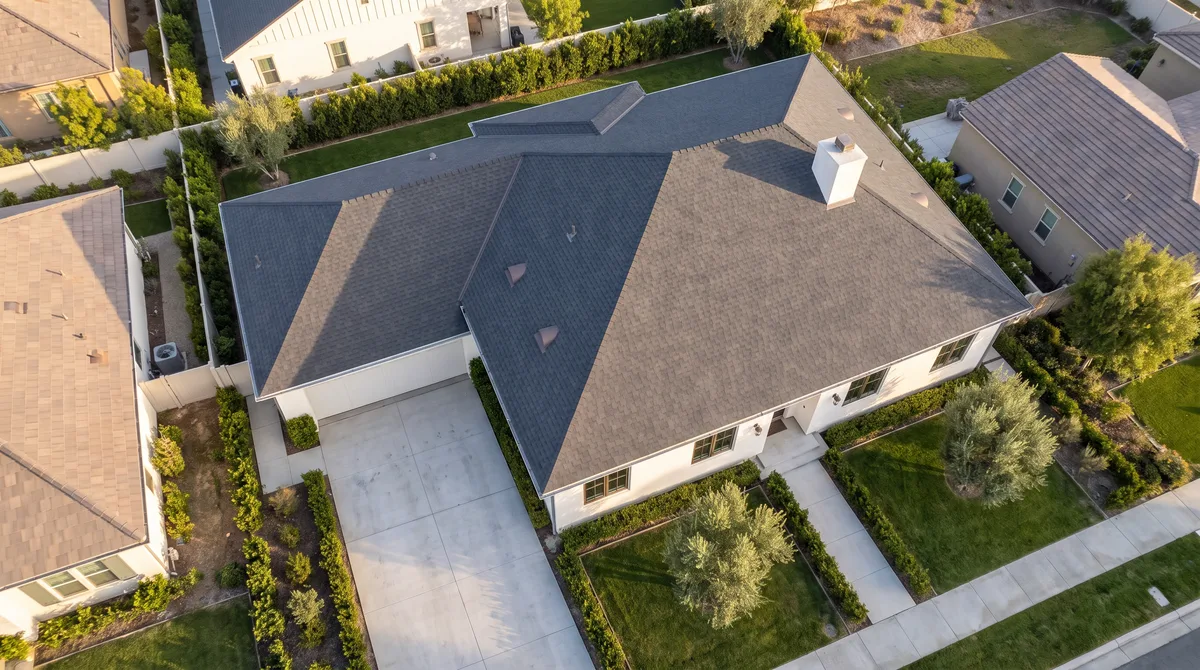 Near-overhead image of the fictional sample property reviewed for solar viability
